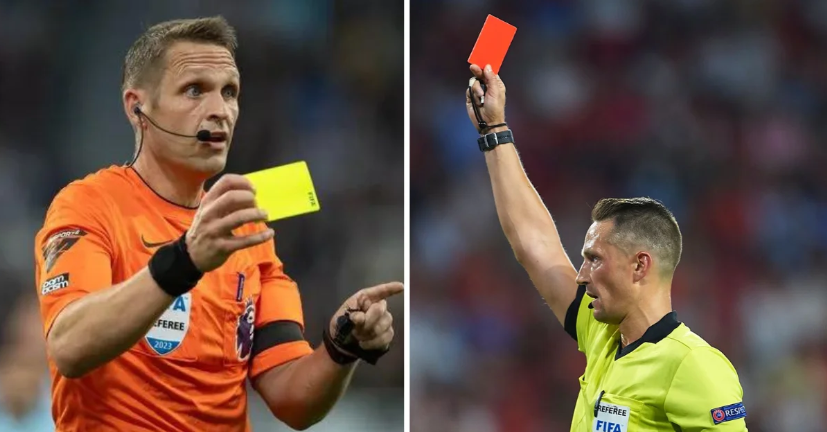 Referee with yellow and red card