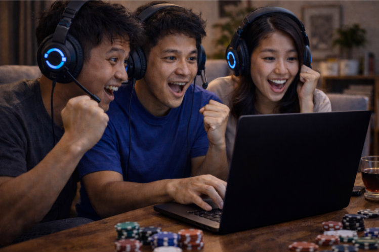 A group of people is participating in an online casino tournament